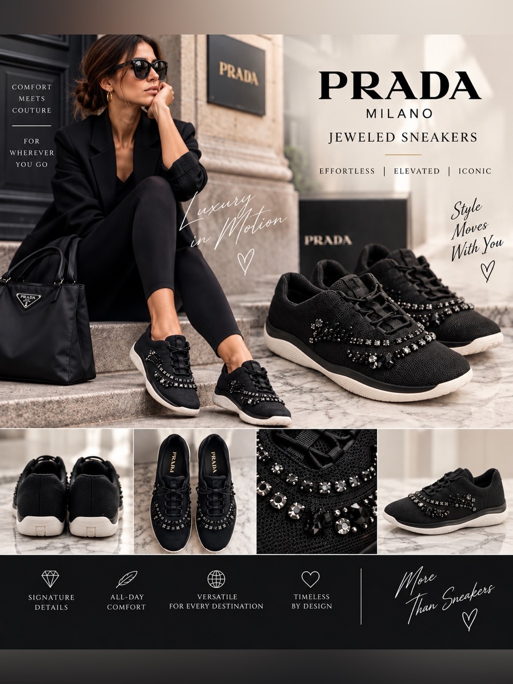Prada Rhinestone Crystals Sneakers Shoes